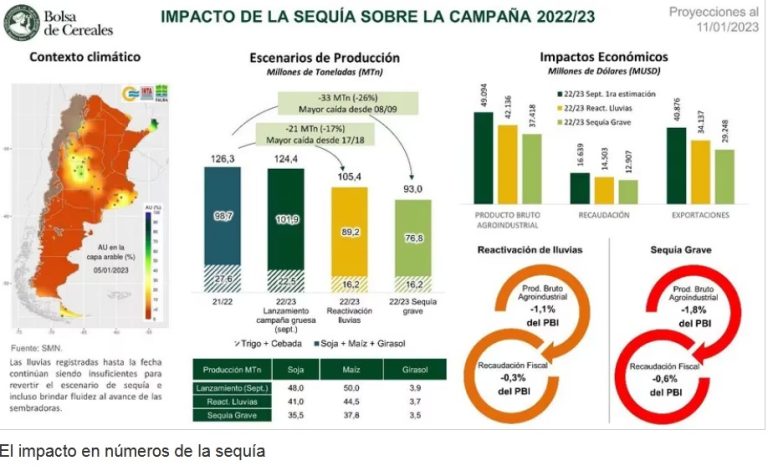 SEQUÍA: PREVÉN UNA PÉRDIDA DE EXPORTACIONES DE HASTA US$14.100 MILLONES Y UN IMPACTO DE 1,8% EN EL PBI