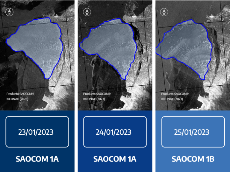 CON IMÁGENES SAOCOM SE MONITOREA EL DESPRENDIMIENTO DE UN TÉMPANO EN LA ANTÁRTIDA￼