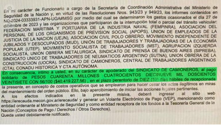 EL GOBIERNO INTIMÓ A SINDICATOS A PAGAR HASTA $56 MILLONES