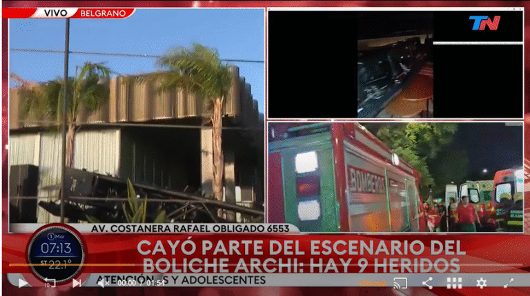 SE DERRUMBÓ LA ESTRUCTURA DEL ESCENARIO DE UN BOLICHE EN COSTANERA NORTE: AL MENOS 9 HERIDOS Y 700 EVACUADOS